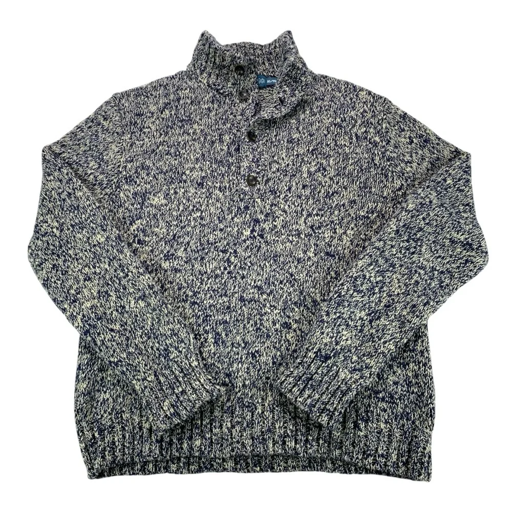 Polo Ralph Lauren Men’s XL Tall VTG Marled Cotton Mock Neck Sweater Blue Cream - Picture 2 of 5